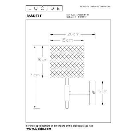 BASKETT - Applique murale - 1xE27 - Noir