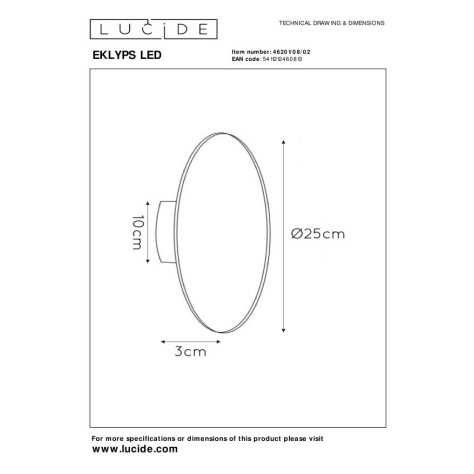 EKLYPS LED - Applique murale - Ø 25 cm - LED - 1x9W 3000K - Or Mat / Laiton