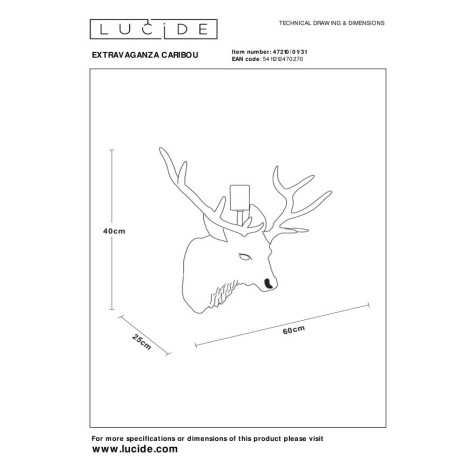 EXTRAVAGANZA CARIBOU - Applique murale - 1xE27 - Blanc
