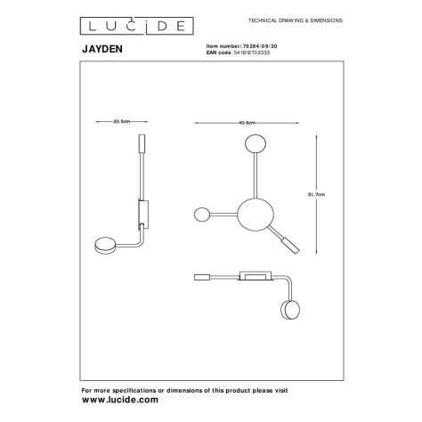 JAYDEN - Applique murale - LED - 3x3,3W 3000K - Noir