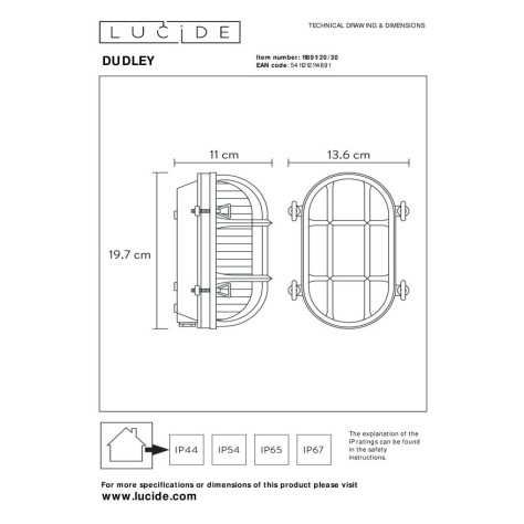 DUDLEY - Applique murale Intérieur/Extérieur - 1xE27 - IP65 - Noir