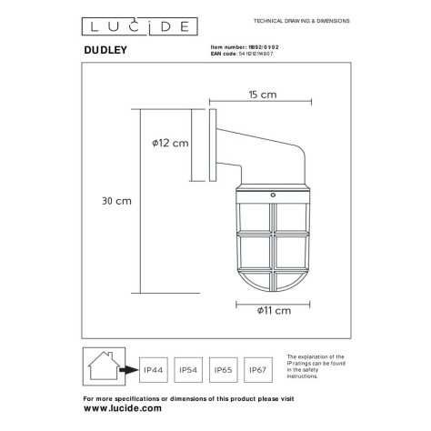 DUDLEY - Applique murale Intérieur/Extérieur - 1xE27 - IP44 - Or Mat / Laiton