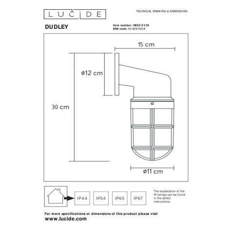 DUDLEY - Applique murale Intérieur/Extérieur - 1xE27 - IP44 - Noir