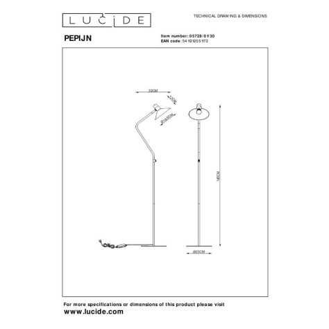 PEPIJN - Lampadaire - Ø 23 cm - 1xE14 - 3 StepDim - Noir