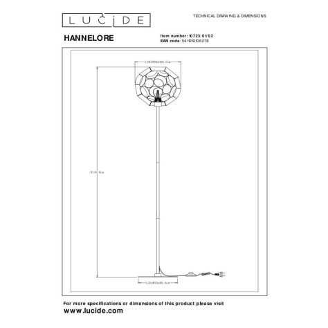 HANNELORE - Lampadaire - Ø 30 cm - 1xE27 - Or Mat / Laiton