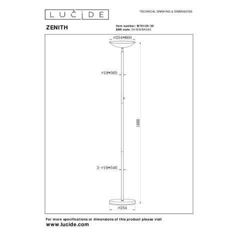 ZENITH - Lampadaire - LED Dim. - 1x20W 3000K - Noir