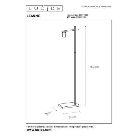 LEANNE - Lampadaire - 1xE27 - Noir