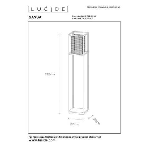 SANSA - Lampadaire - 1xE27 - Noir