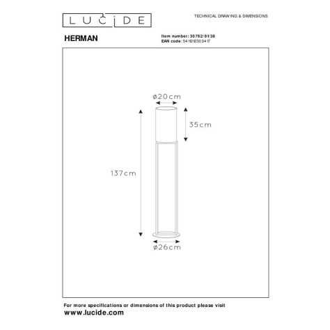 HERMAN - Lampadaire - Ø 26 cm - 1xE27 - Crème