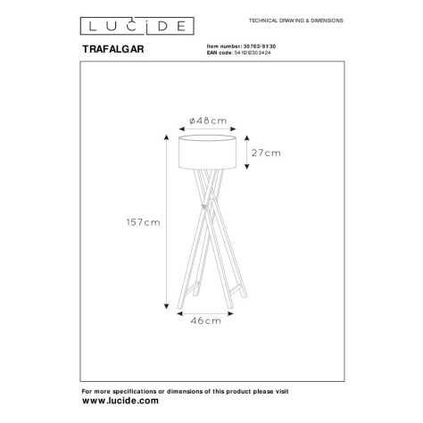 TRAFALGAR - Lampadaire - 1xE27 - Noir