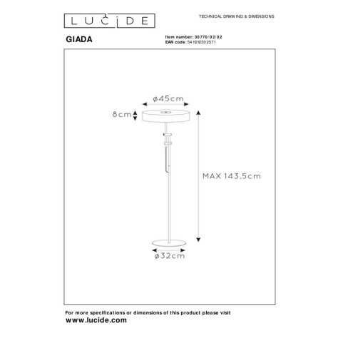 GIADA - Lampadaire - Ø 45 cm - 2xE27 - Or Mat / Laiton