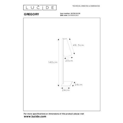 GREGORY - Lampadaire - 1xE27 - Noir