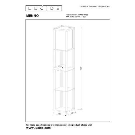 MENNO - Lampadaire - 1xE27 - Avec chargeur sans fil - Noir