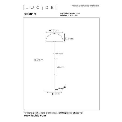 SIEMON - Lampadaire - Ø 35 cm - 1xE27 - Bleu