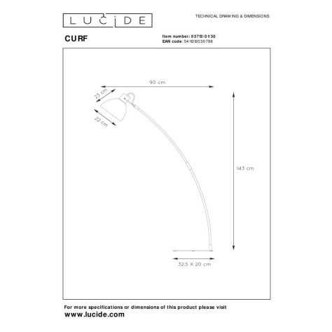 CURF - Lampadaire / lampe de lecture - 1xE27 - Noir