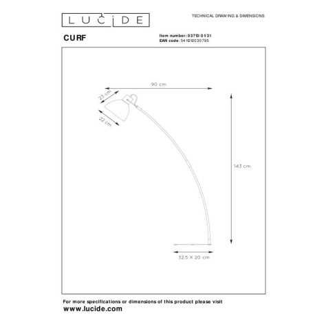 CURF - Lampadaire / lampe de lecture - 1xE27 - Blanc
