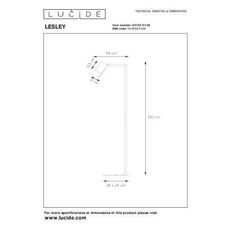 LESLEY - Lampadaire / lampe de lecture - 1xGU10 - Noir