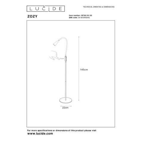 ZOZY - Lampadaire / lampe de lecture - LED Dim. - 1x4W 3000K - 3 StepDim - Noir