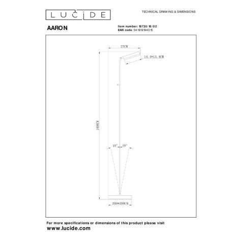 AARON - Lampadaire / lampe de lecture - LED Dim to warm - 1x12W 2700K/4000K - Or Mat / Laiton