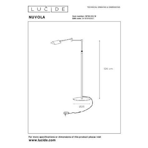 NUVOLA - Lampadaire / lampe de lecture - Ø 20 cm - LED Dim. - 1x9W 3000K - Chrome Dépoli