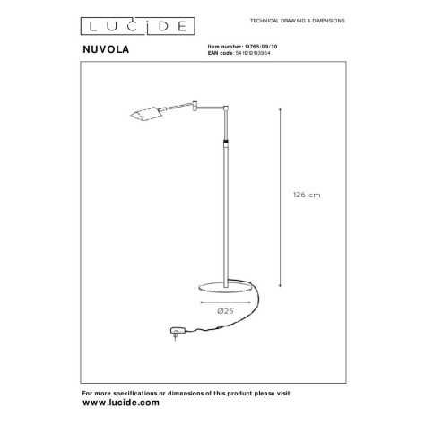 NUVOLA - Lampadaire / lampe de lecture - Ø 20 cm - LED Dim. - 1x9W 3000K - Noir
