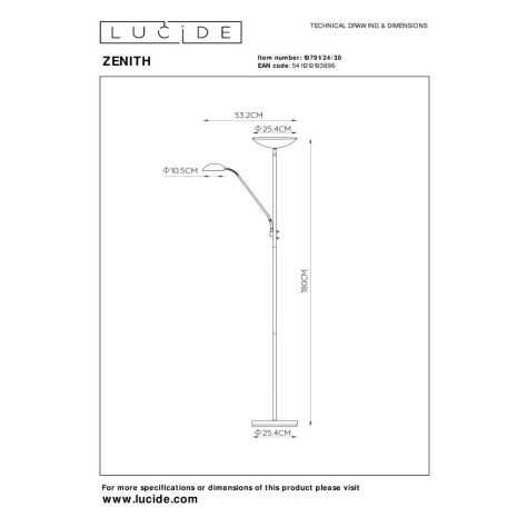 ZENITH - Lampadaire / lampe de lecture - LED Dim. - 3000K - Noir