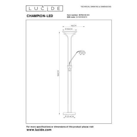 CHAMPION-LED - Lampadaire / lampe de lecture - LED Dim. - 3000K - Bronze