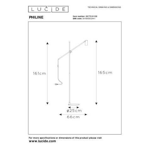 PHILINE - Lampadaire / lampe de lecture - 1xGU10 - Noir