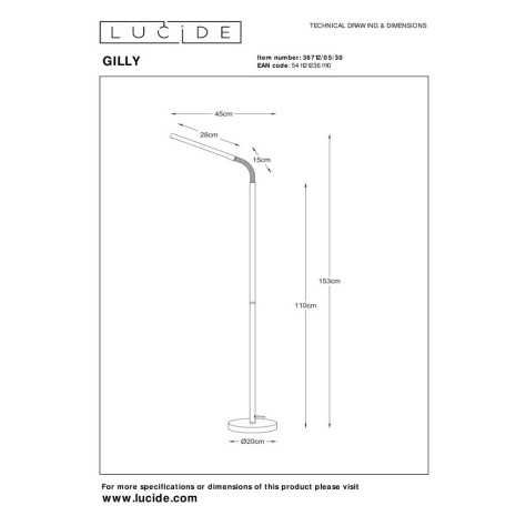 GILLY - Lampadaire / lampe de lecture - LED - 1x6W 2700K - Noir