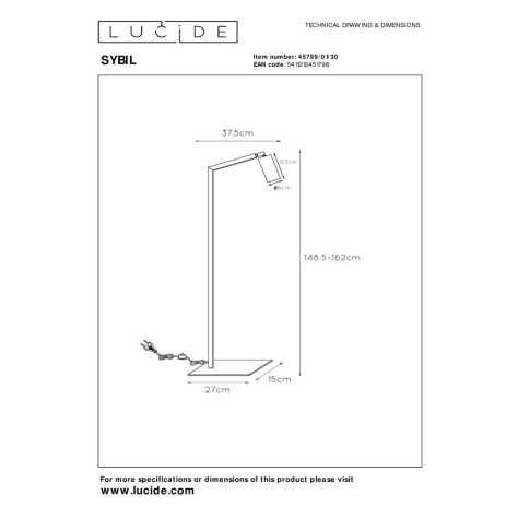 SYBIL - Lampadaire / lampe de lecture - 1xGU10 - Noir