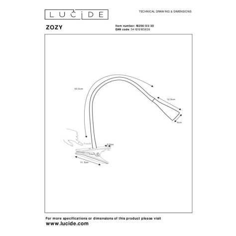 ZOZY - Lampe à pince - LED Dim. - 1x4W 3000K - 3 StepDim - Noir