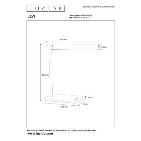 LEVI - Lampe de bureau - LED Dim. - 1x5,5W 3000K/6500K - 3 StepDim - Noir