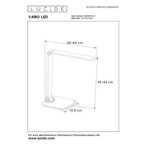 VARIO LED - Lampe de bureau - LED Dim to warm - 1x8W 2700K/6500K - Blanc