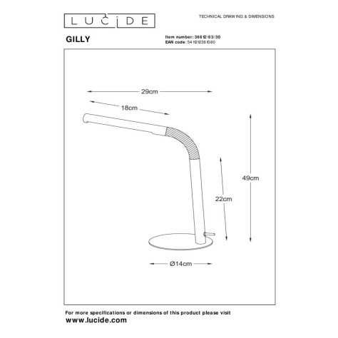 GILLY - Lampe de bureau - LED - 1x5W 2700K - Noir
