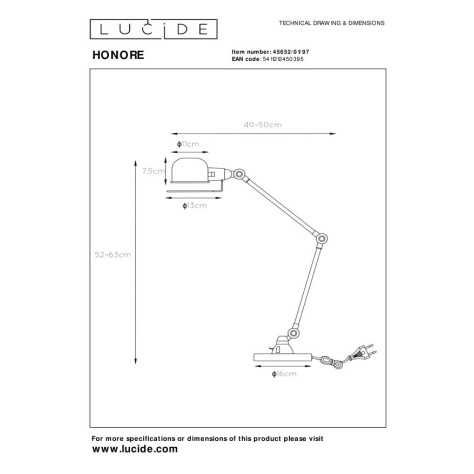 HONORE - Lampe de bureau - 1xE14 - Rouille