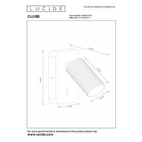 CLUBS - Lampe de chevet / Applique mural - 1xGU10 - Blanc