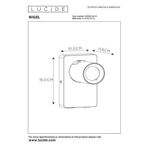 NIGEL - Lampe de chevet / Applique mural - LED Dim. - GU10 - 1x5W 2200K/3000K - Point de rechargement USB - Blanc