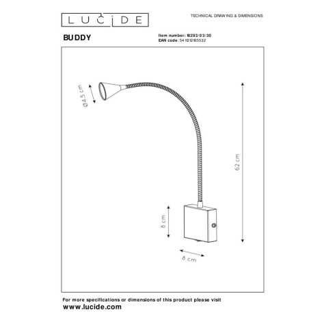 BUDDY - Lampe de chevet / Applique mural - LED - 1x4W 4000K - Noir