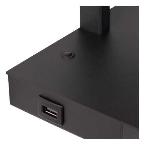 GREGORY - Lampe de chevet / Applique mural - 1xE27 - Point de rechargement USB - Noir