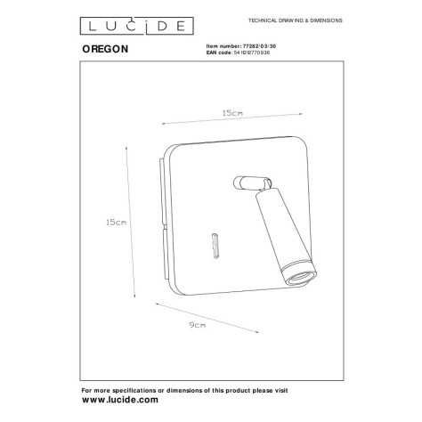 OREGON - Lampe de chevet / Applique mural - LED - 1x4W 3000K - Point de rechargement USB - Noir