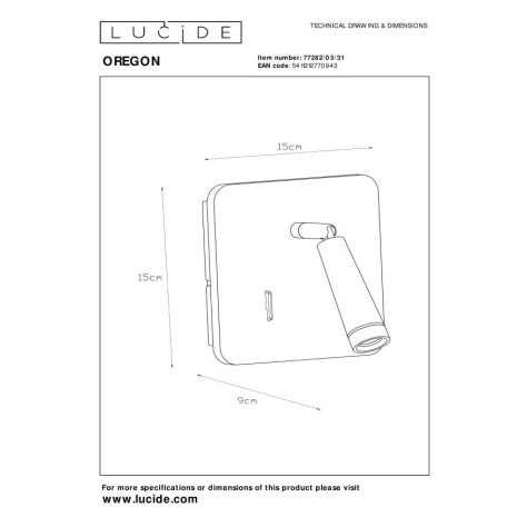 OREGON - Lampe de chevet / Applique mural - LED - 1x4W 3000K - Point de rechargement USB - Blanc