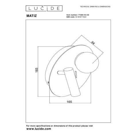 MATIZ - Lampe de chevet / Applique mural - LED - 1x3,5W 3000K - Point de rechargement USB - Noir