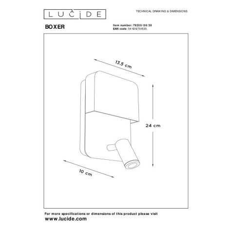 BOXER - Lampe de chevet / Applique mural - LED - 3000K - Point de rechargement USB - Noir