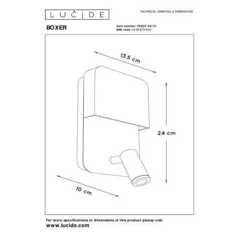 BOXER - Lampe de chevet / Applique mural - LED - 3000K - Point de rechargement USB - Blanc