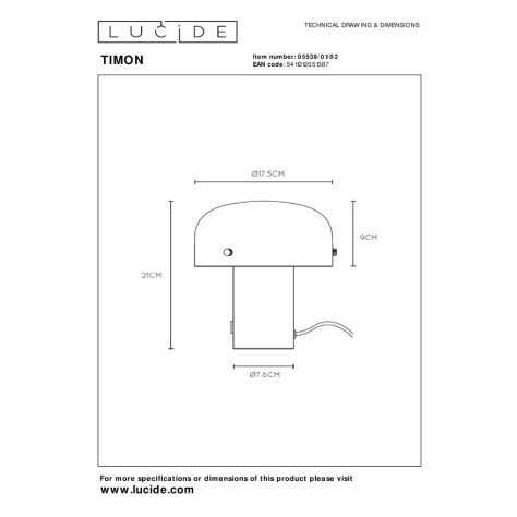 TIMON - Lampe de table - 1xE14 - 3 StepDim - Or Mat / Laiton