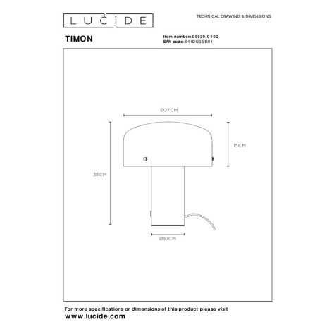 TIMON - Lampe de table - 1xE27 - 3 StepDim - Or Mat / Laiton