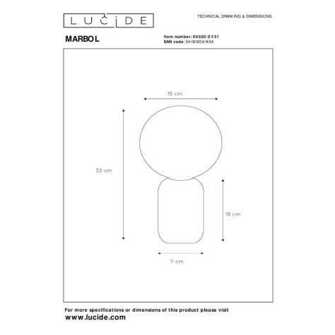 MARBOL - Lampe de table - Ø 15 cm - 1xE27 - Blanc
