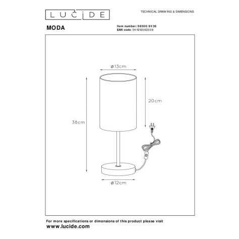 MODA - Lampe de table - Ø 13 cm - 1xE27 - Gris
