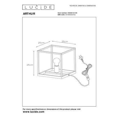 ARTHUR - Lampe de table - 1xE27 - Noir
