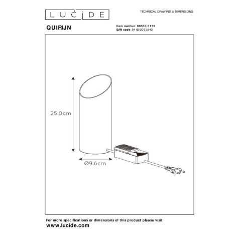 QUIRIJN - Lampe de table - Ø 9,6 cm - 1xE27 - Blanc